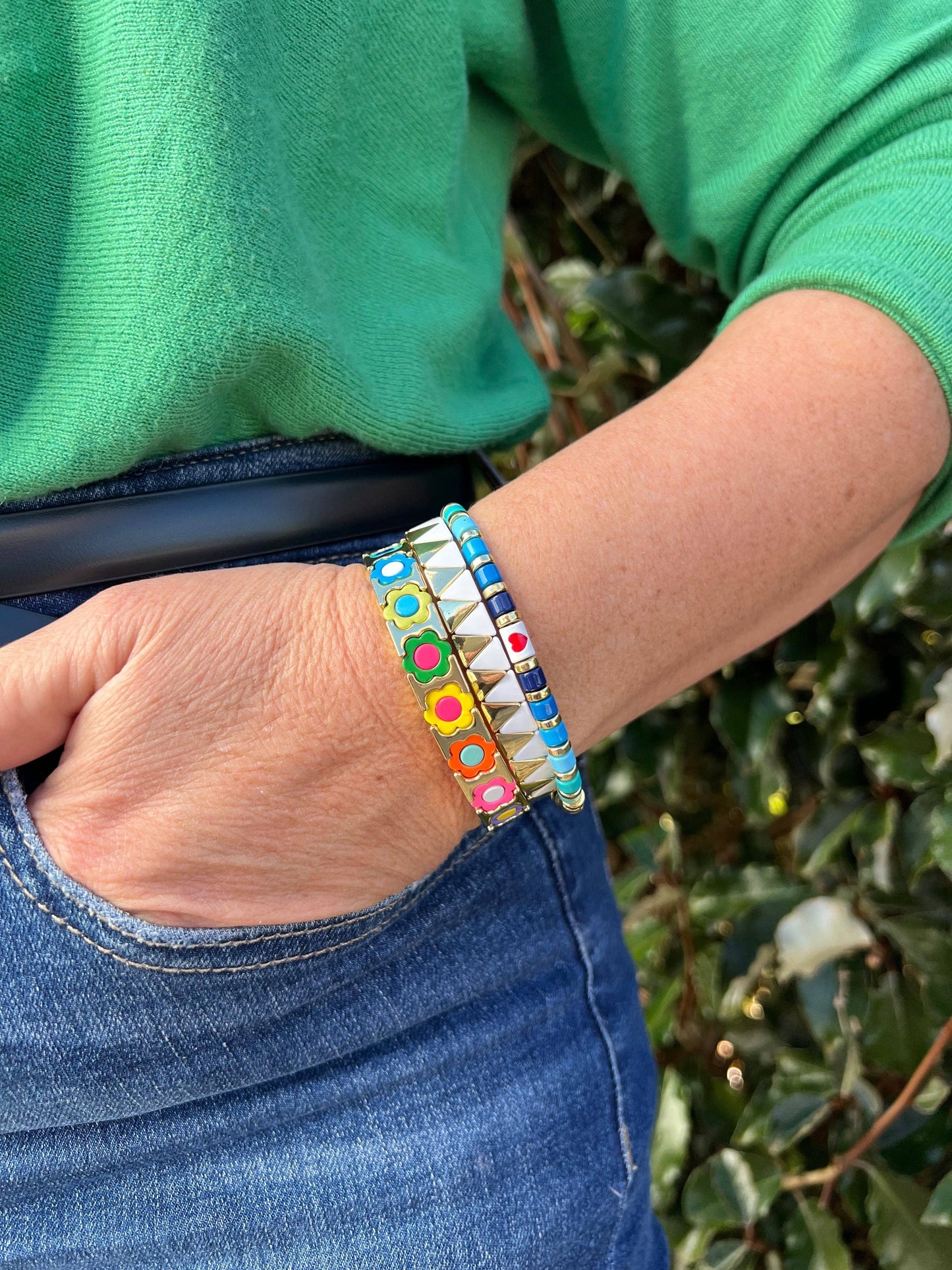 Enamel Bracelet Flower Power Pinks/Gold