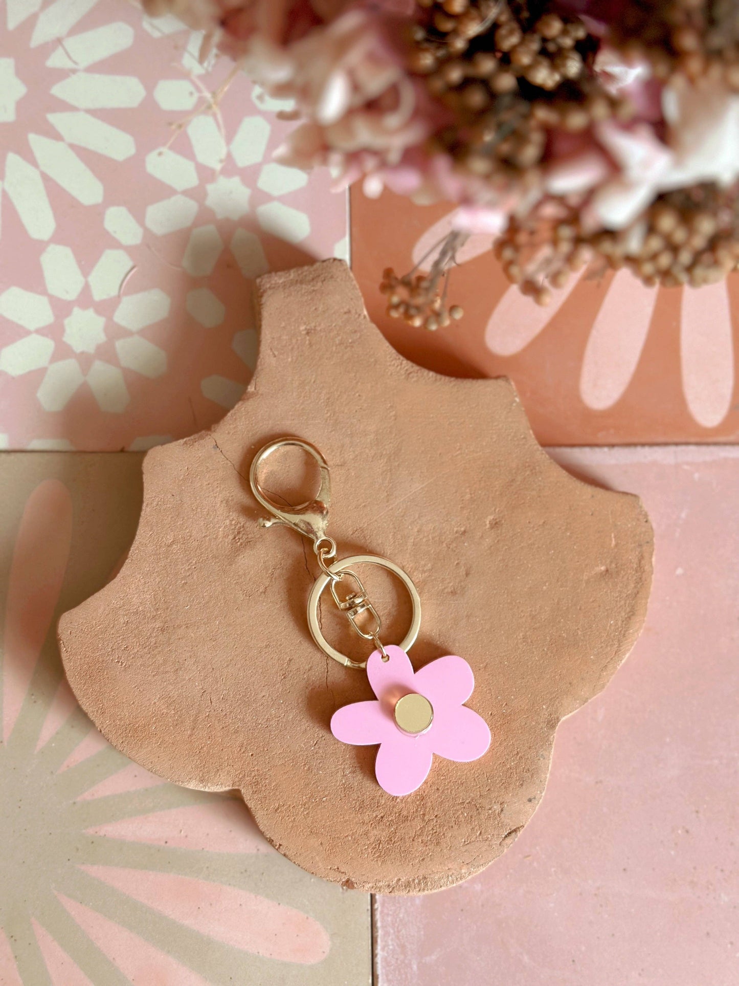 Flower Keyring | Candy Pink + Gold |