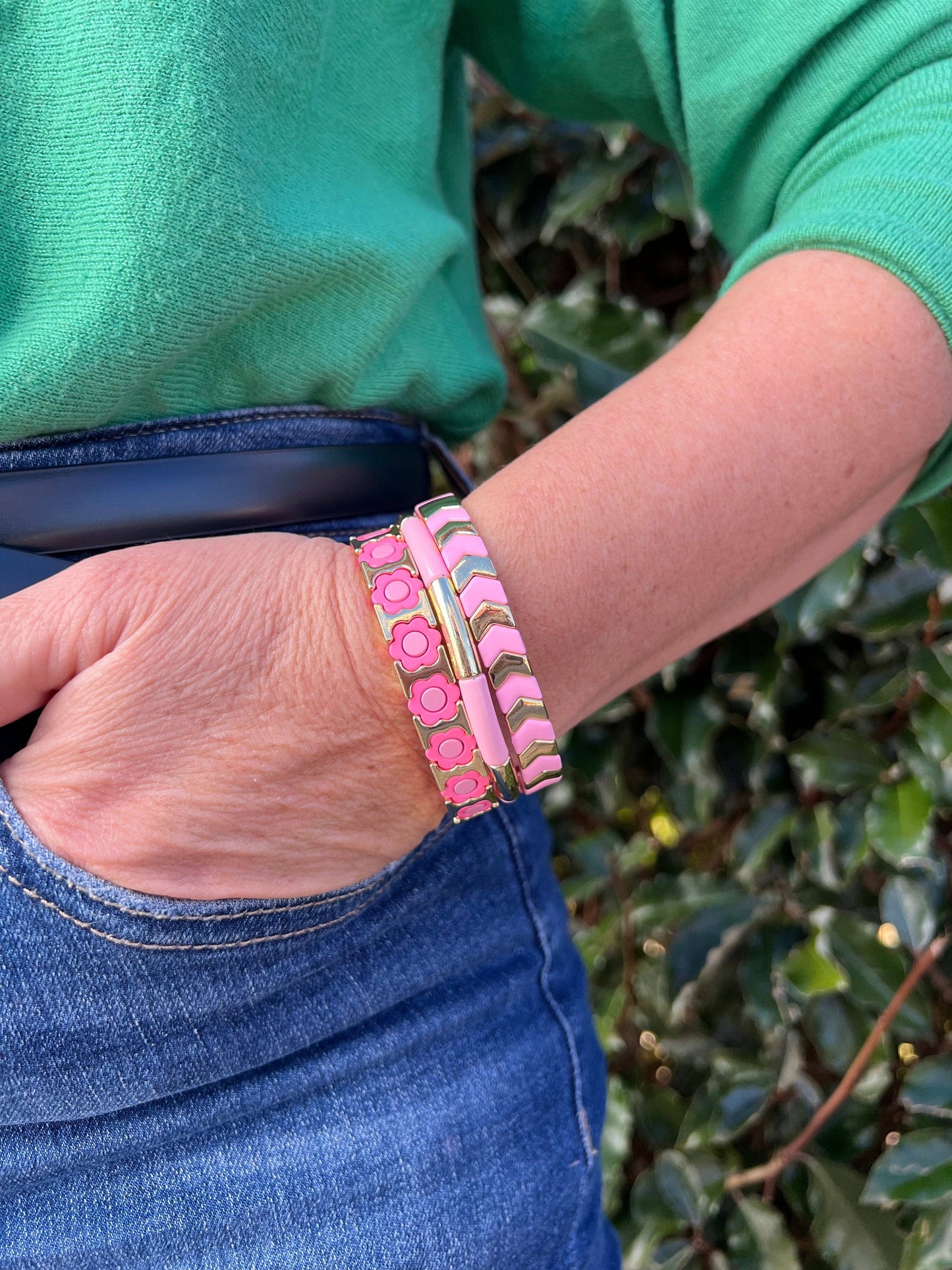 Enamel Bracelet Flower Power Pinks/Gold