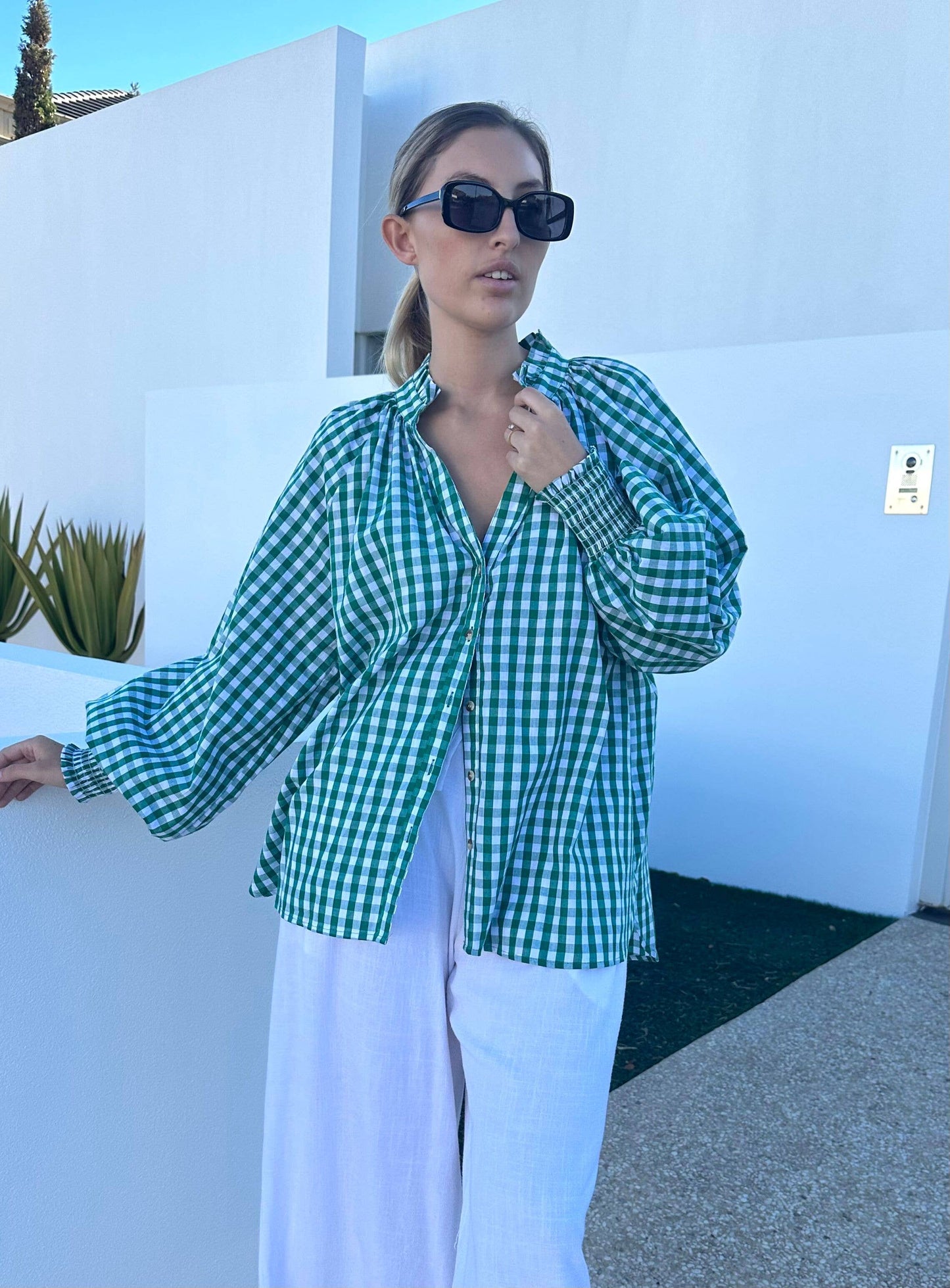 Green Gingham Blouse