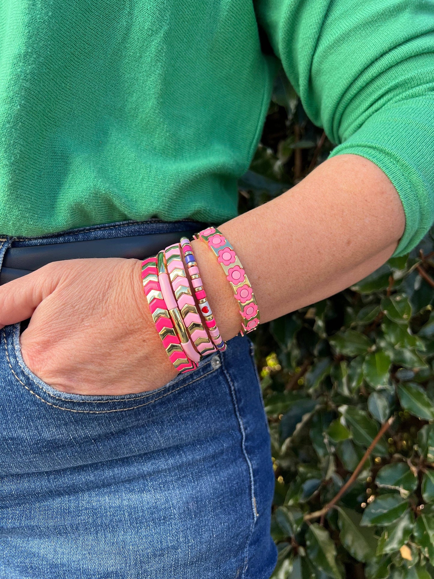Enamel Bracelet Flower Power Pinks/Gold