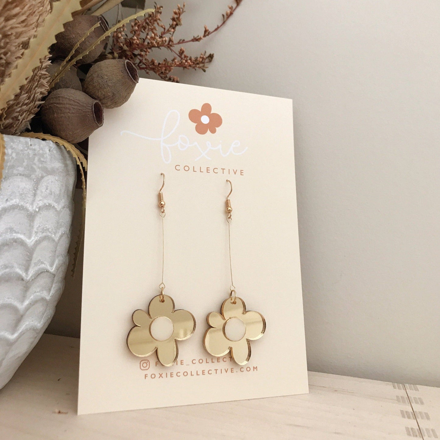 Moon Flower Dangle Earrings | Gold + Cream
