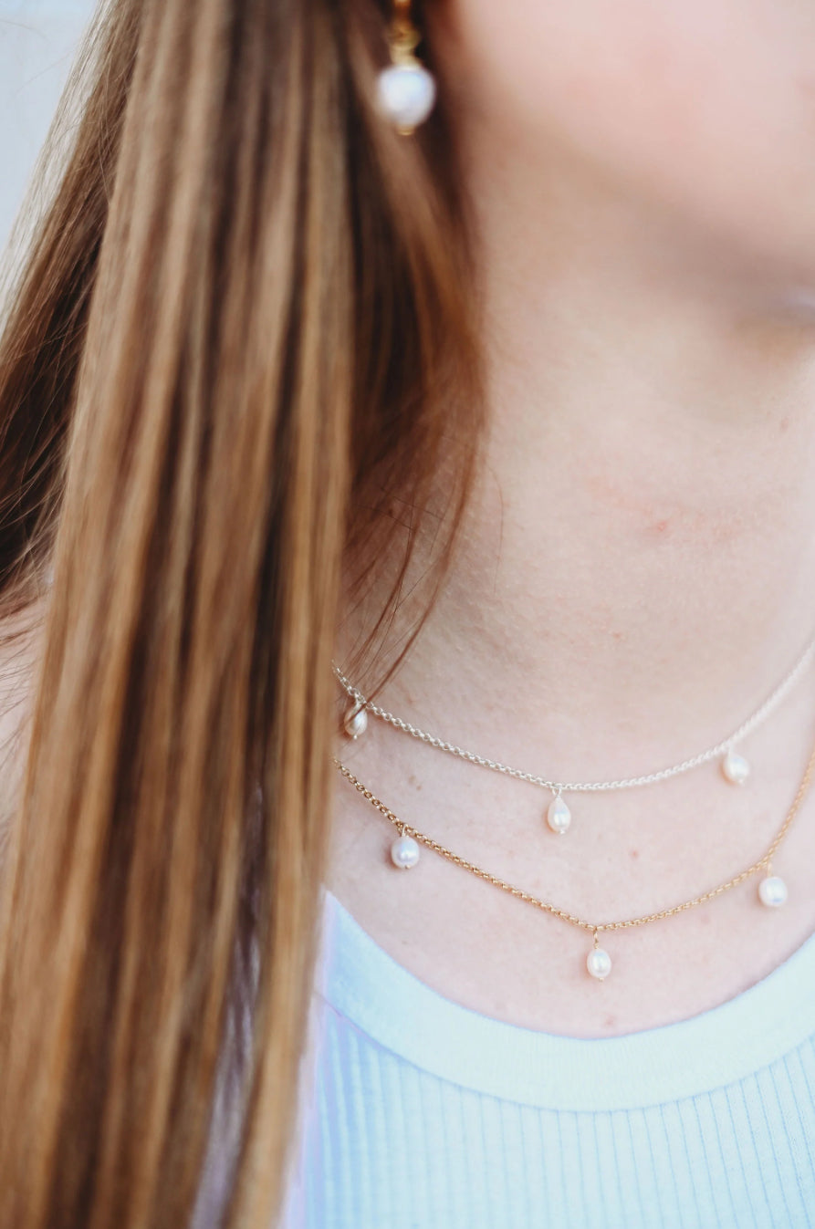 Gold plated sterling silver multi pearl necklace