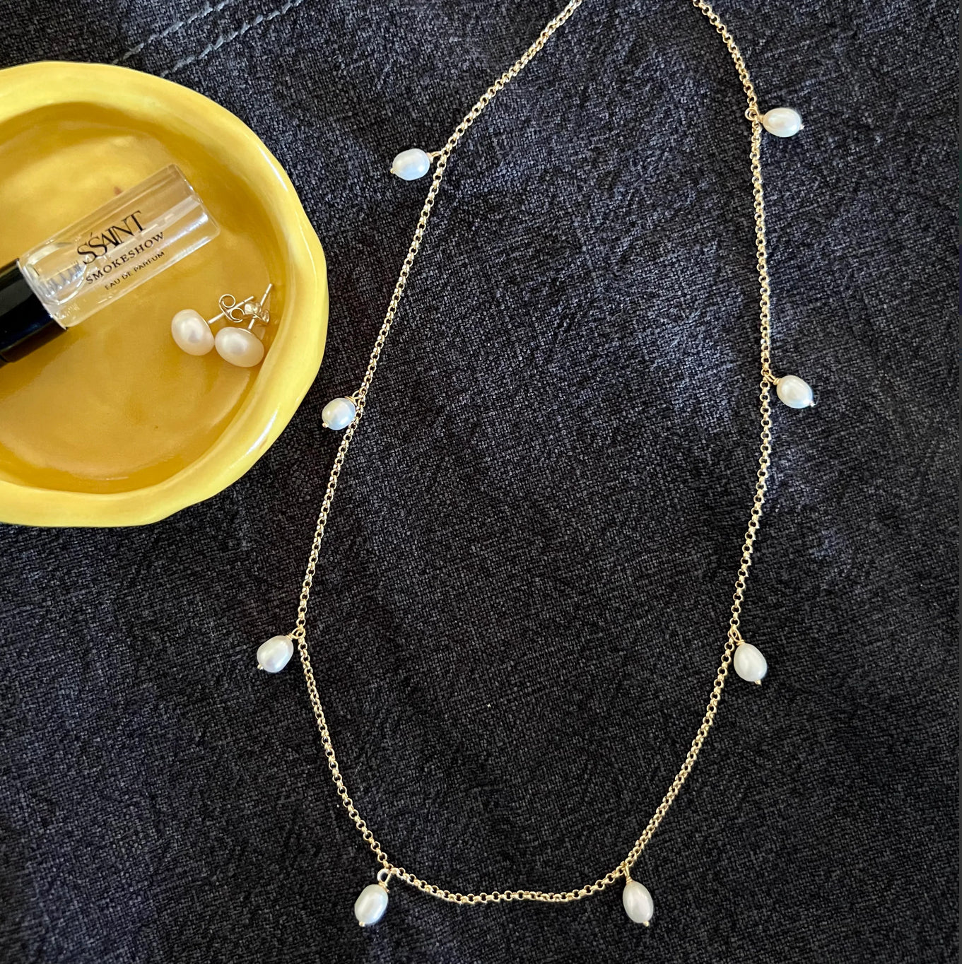 Gold plated sterling silver multi pearl necklace