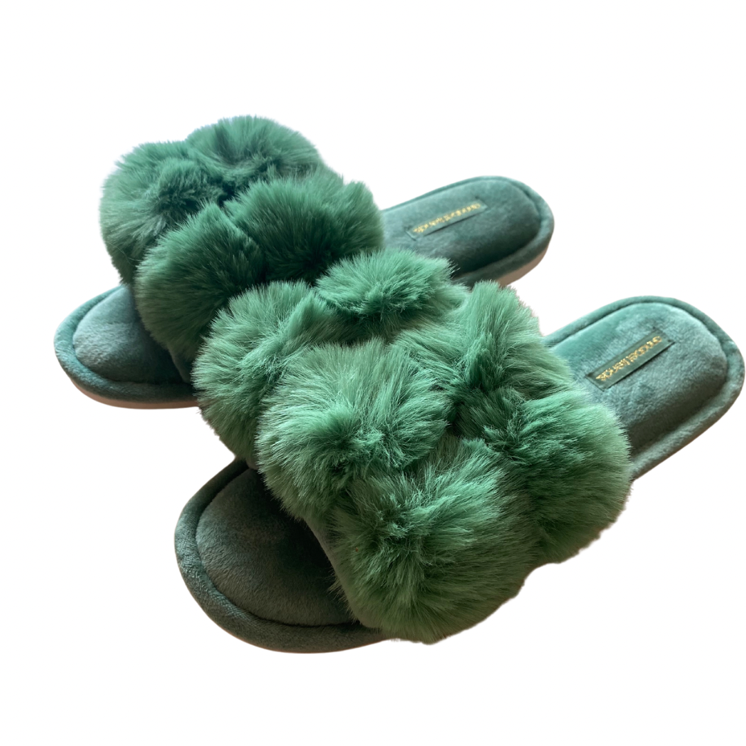 Pom Pom Slippers - Forrest Green