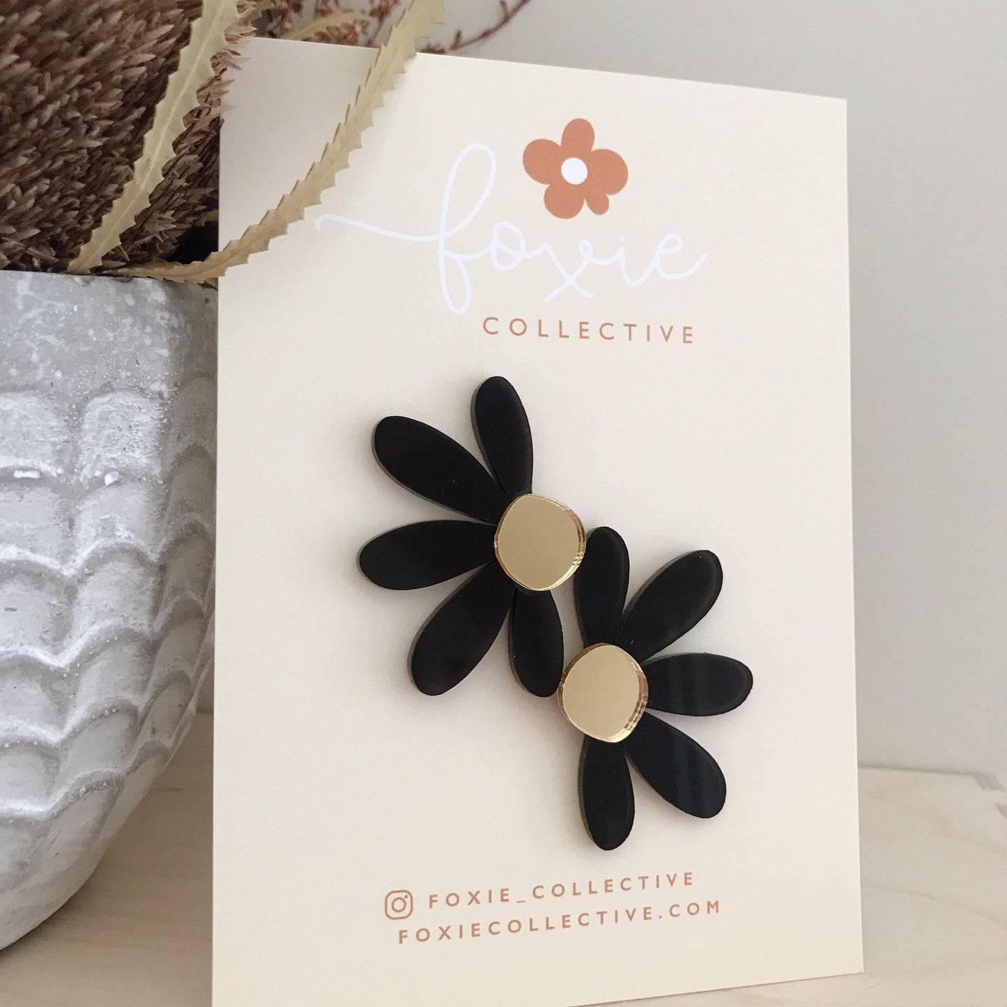 Jumbo Daisy Stud Earrings | Black + Gold
