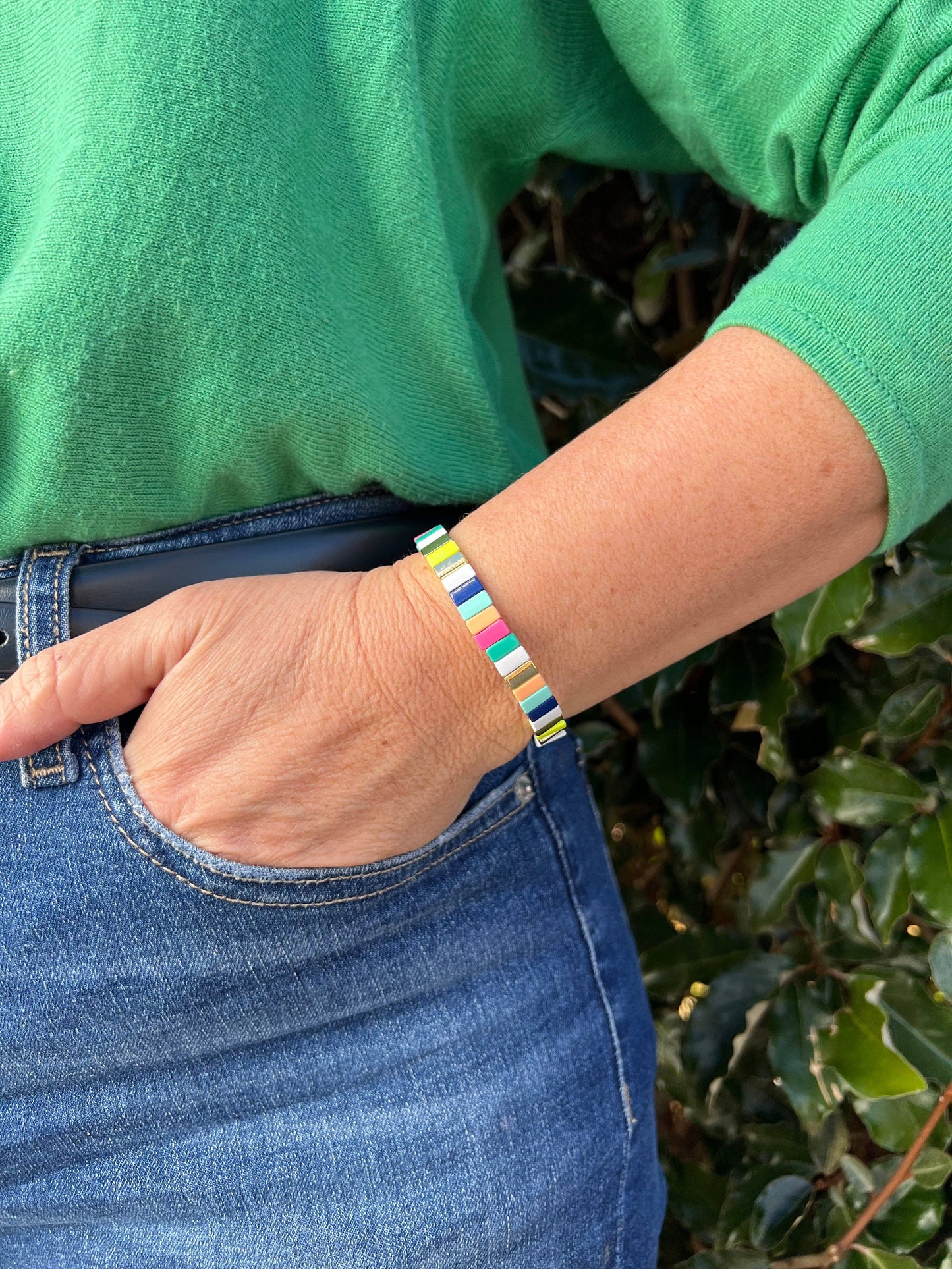 Enamel Bracelet Stripey White/Gold