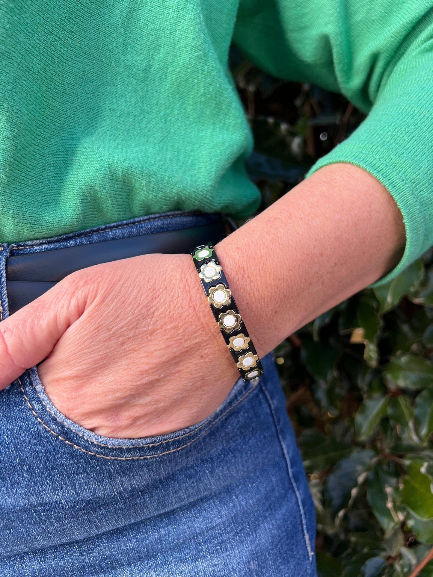 Enamel Bracelet Flower Power Pinks/Gold