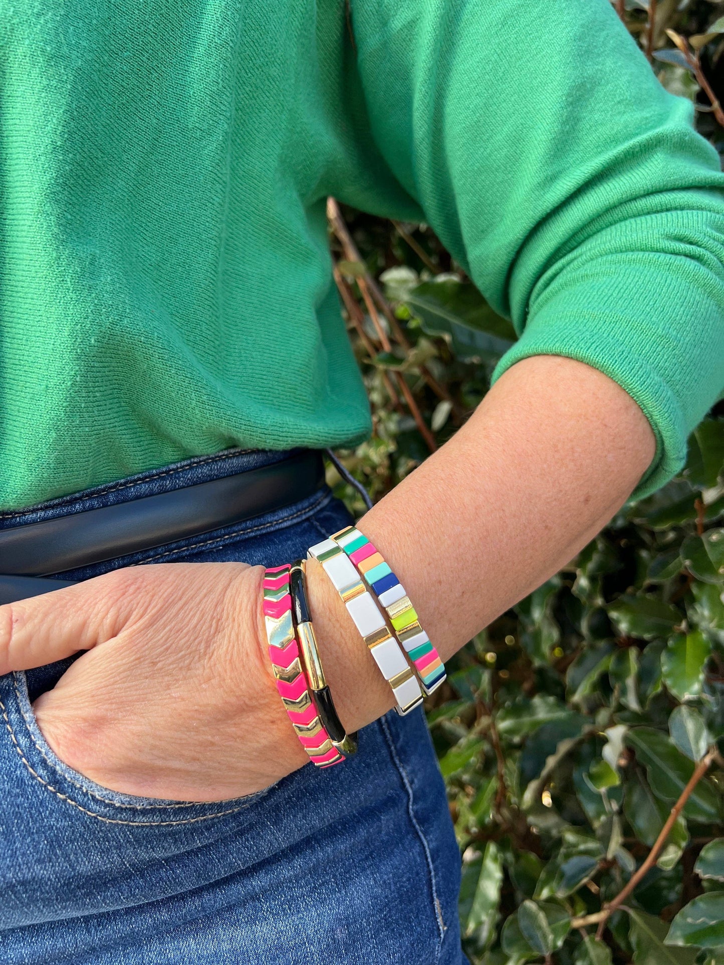 Enamel Bracelet Flower Power Pinks/Gold