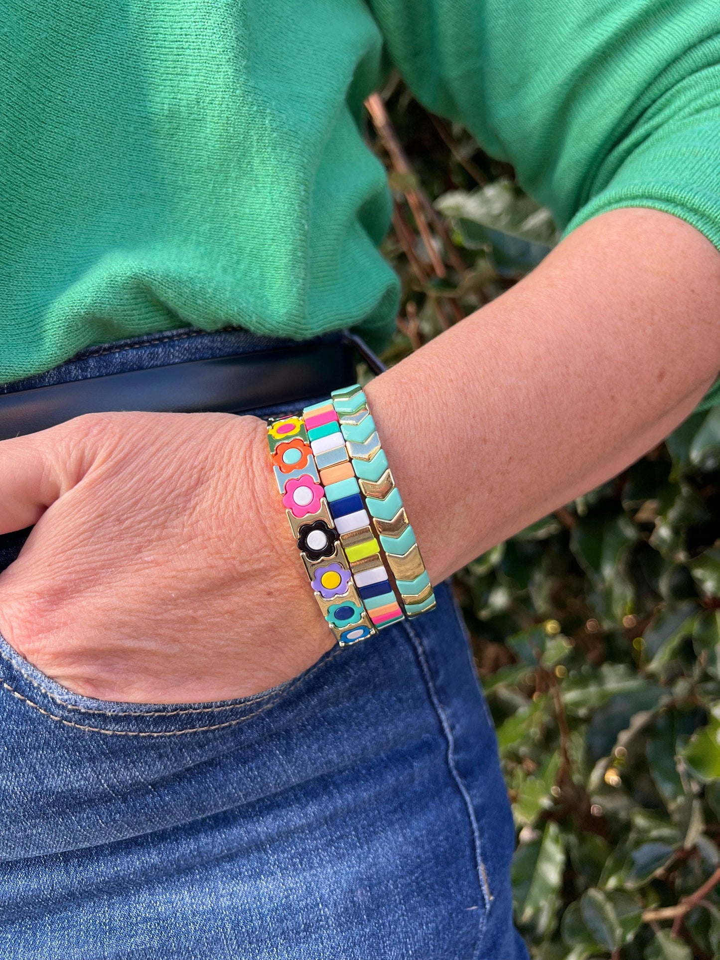 Enamel Bracelet Flower Power Pinks/Gold