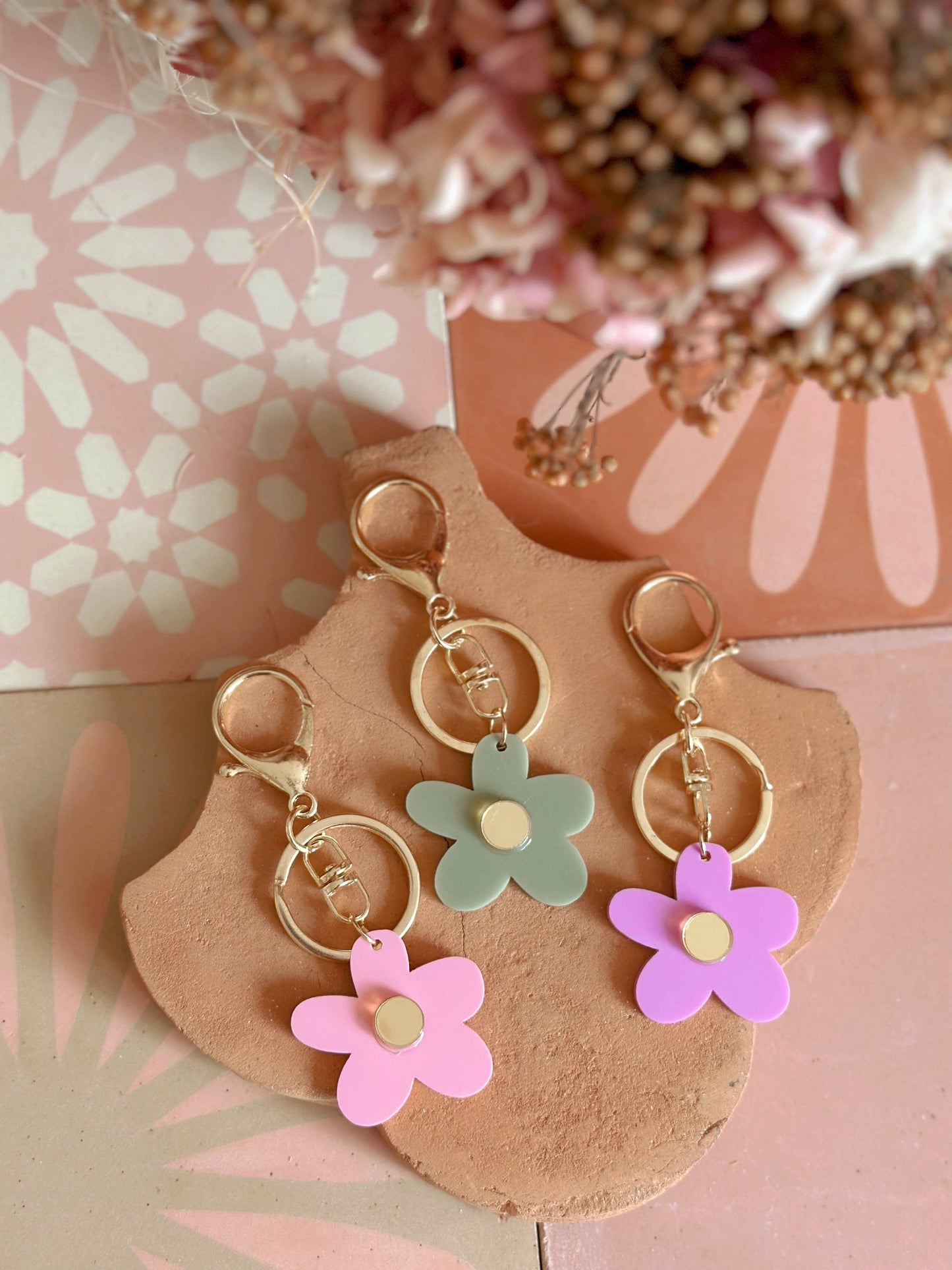 Flower Keyring | Candy Pink + Gold |