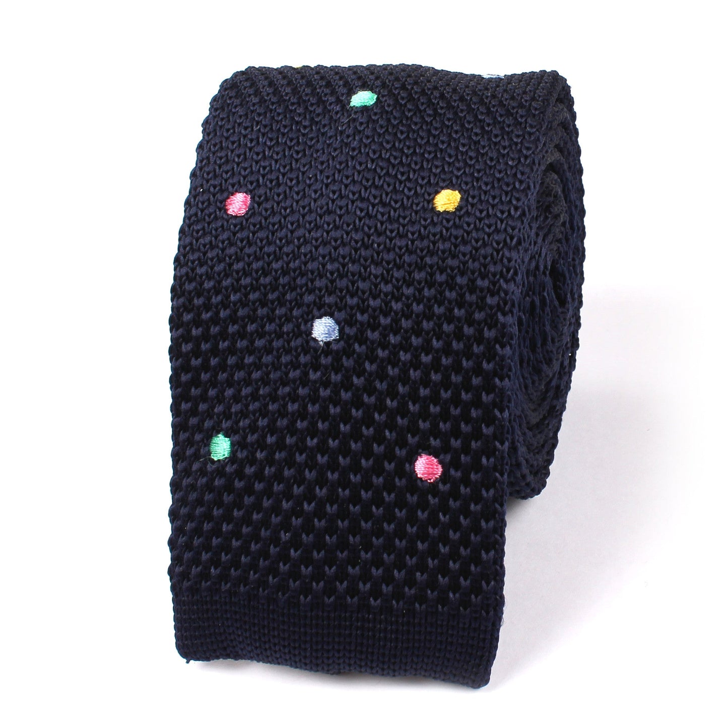 Navy Knitted Polkadot Tie