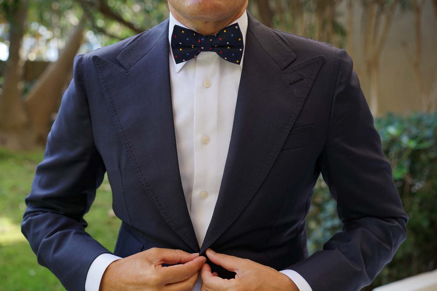 Navy Confetti Polka Dots Bow Tie