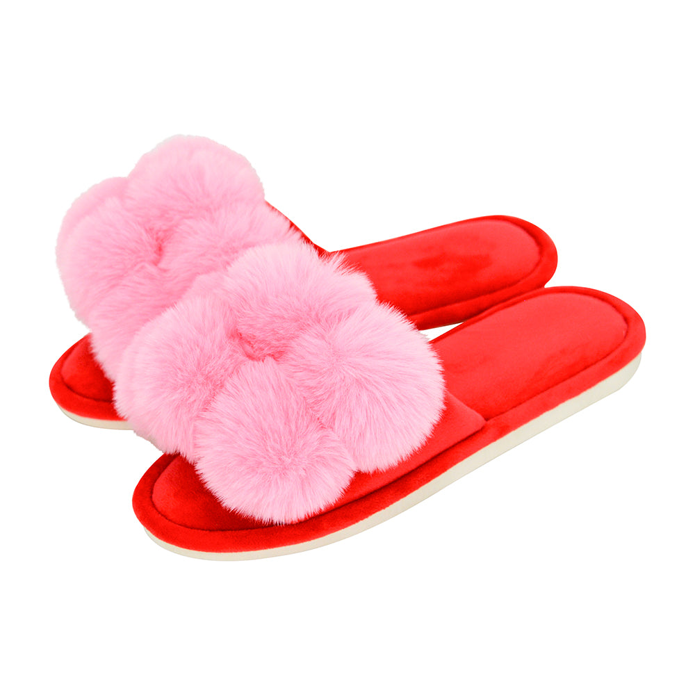 Pom Pom Slippers - Cherry
