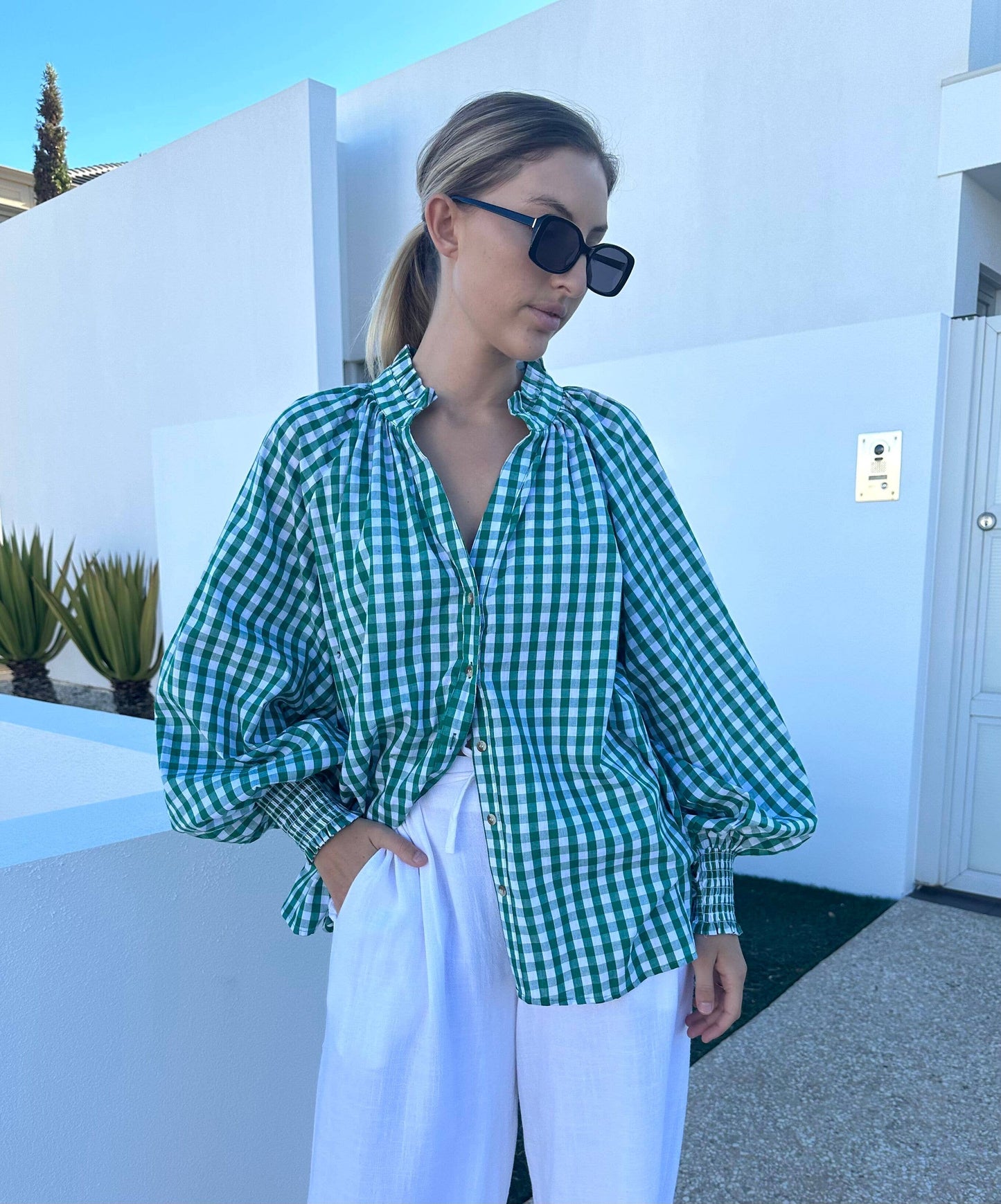 Green Gingham Blouse