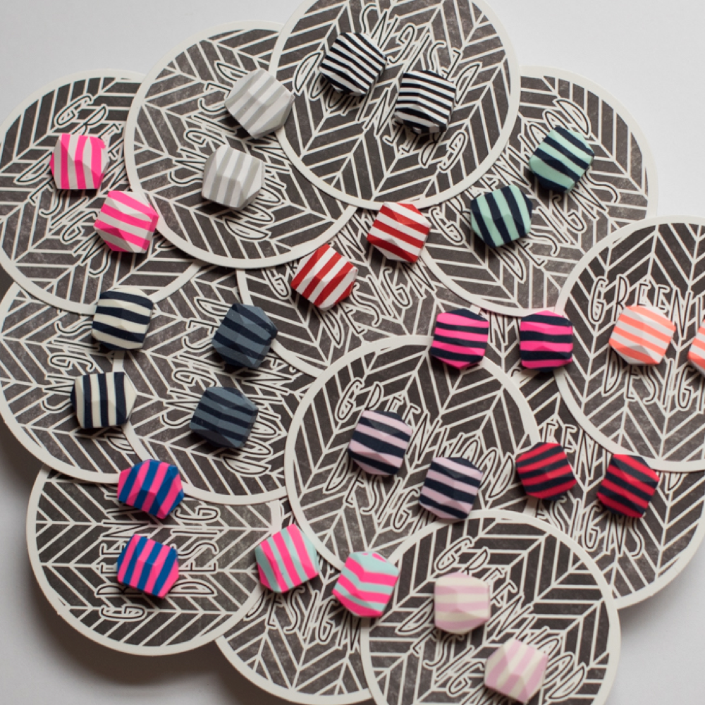 Striped Rock Earrings: Coral & White