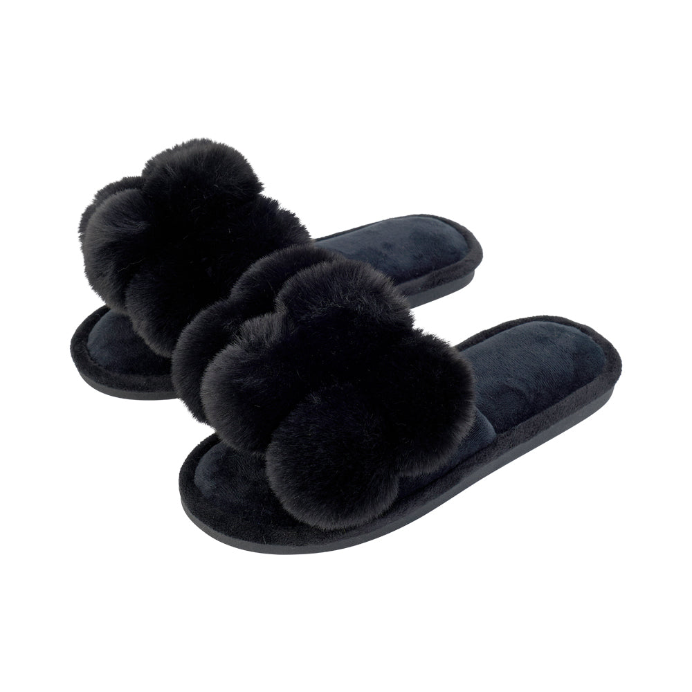 Pom Pom Slippers - Black