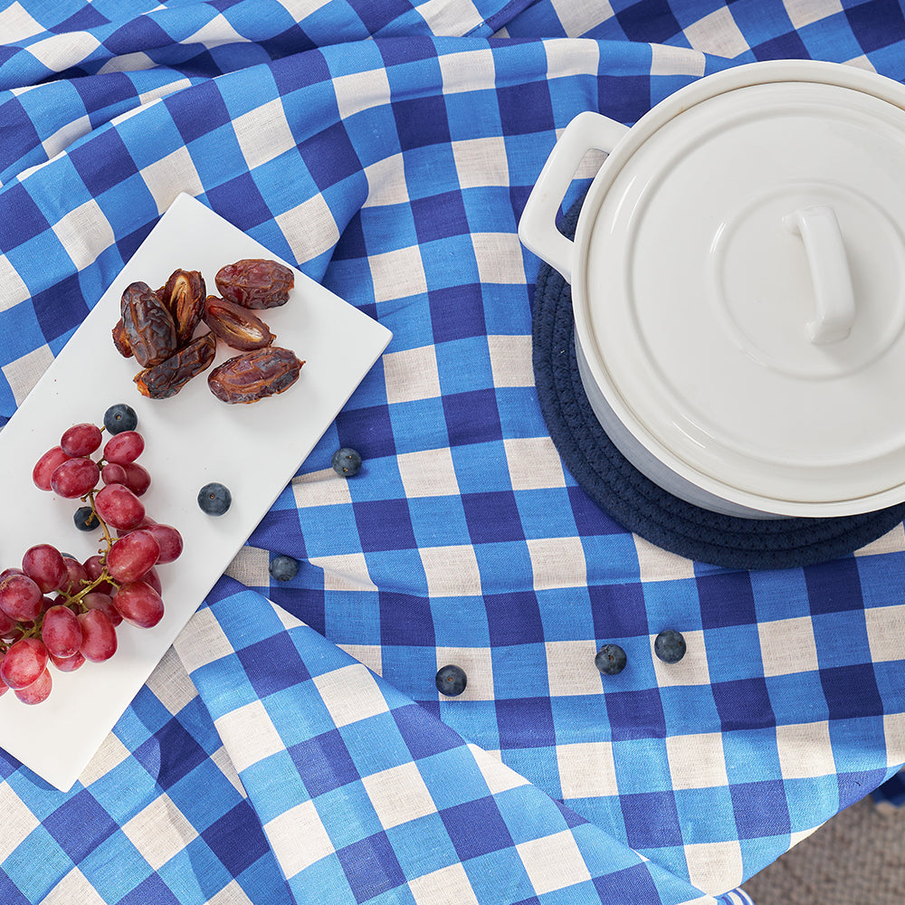 Linen Tablecloth- Cobolt Check