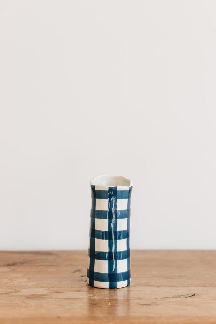 Small Navy Gingham Vase