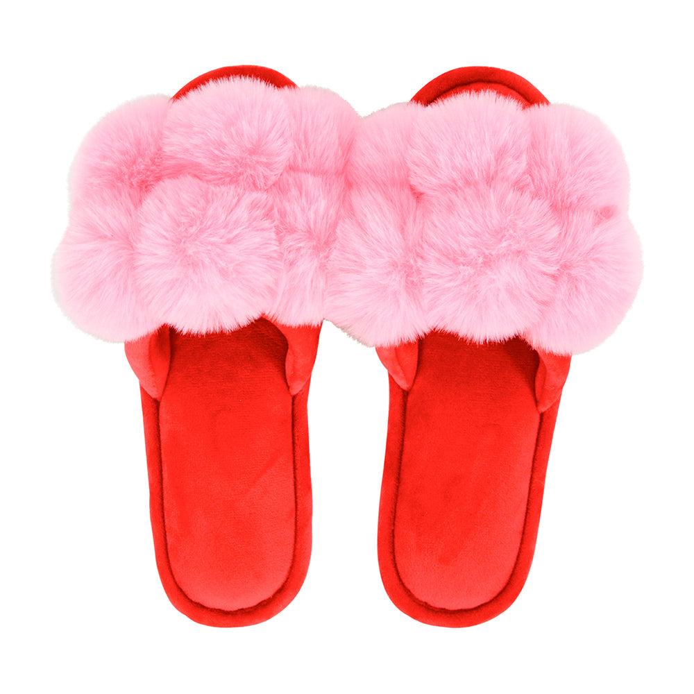 Pom Pom Slippers - Cherry