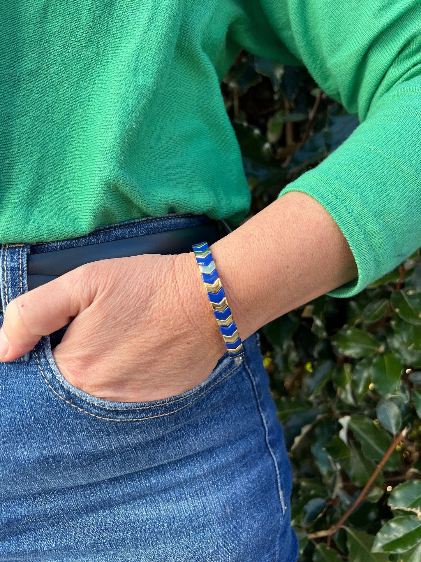 Enamel Bracelet Heart Blue Multis/Gold