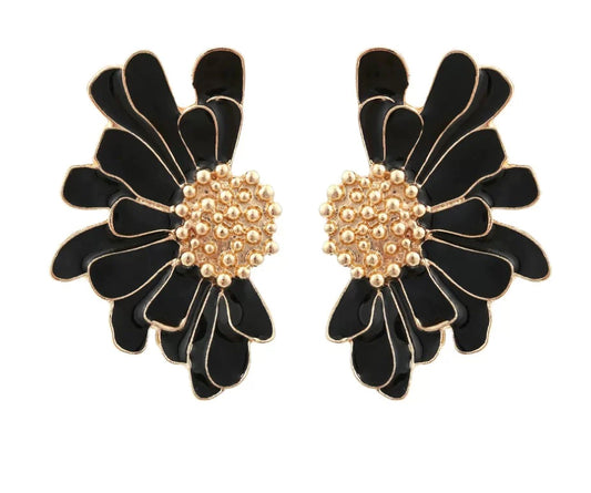 Black flower earrings