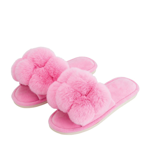 Pom Pom Slippers - Electric Pink