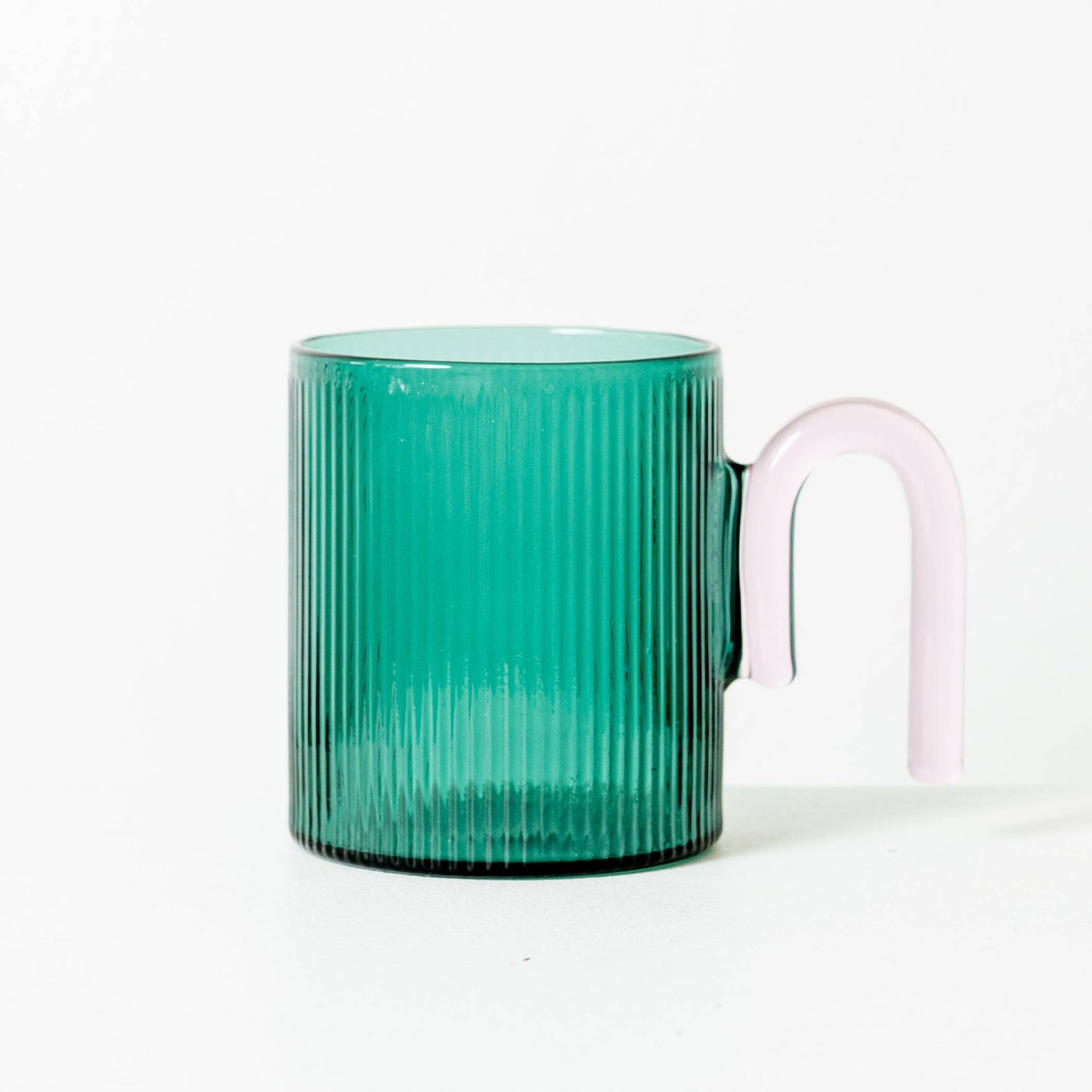 Archer Ribbed Glass Cup: Clear / Taffy Pink