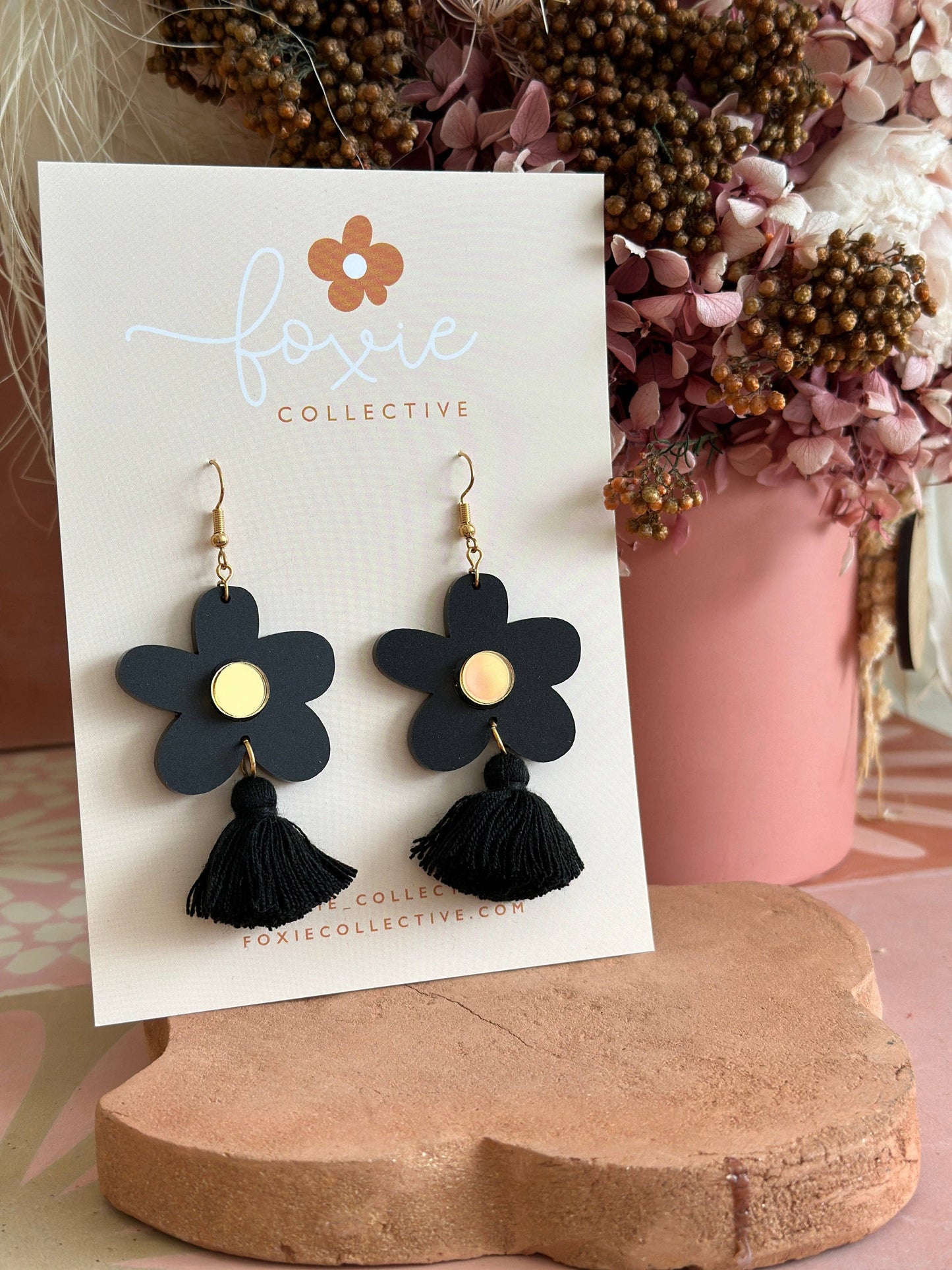 Bella Tassel Dangles | Black + Gold |