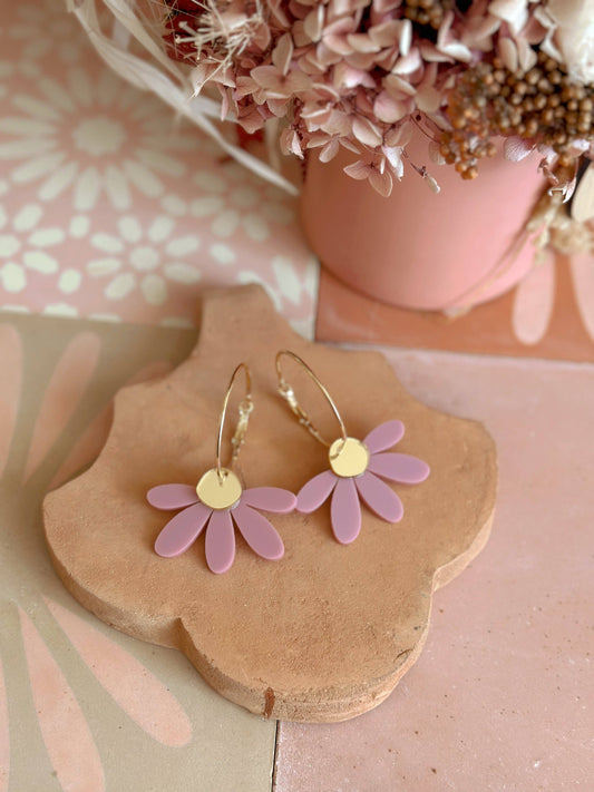 Jumbo Daisy Hoop Earrings | Dusty Lilac + Gold