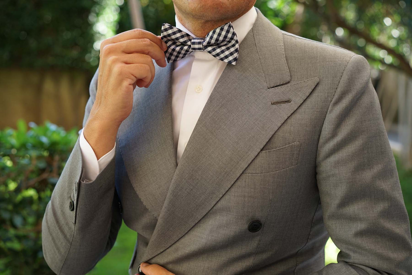 Navy Blue Gingham Bow Tie