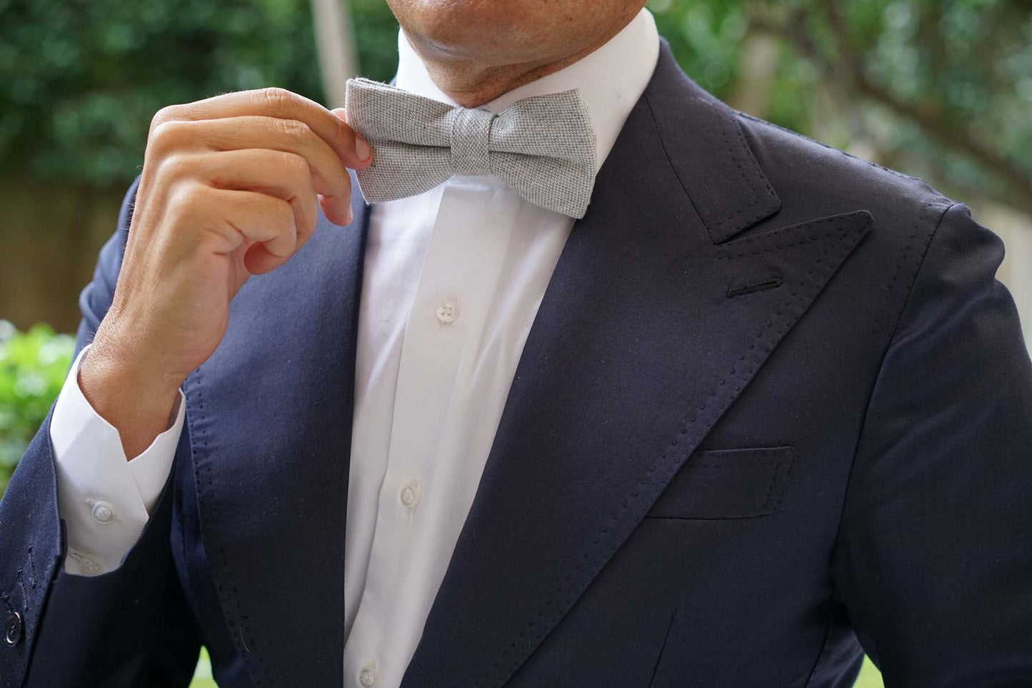 Grey Linen Bow Tie