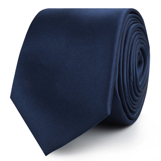 Navy Blue Satin Tie - Skinny