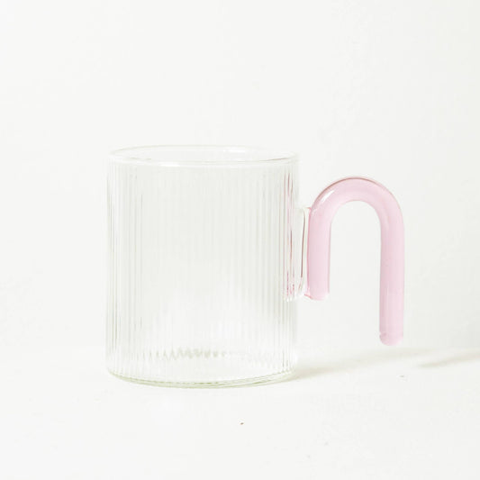 Archer Ribbed Glass Cup: Clear / Taffy Pink
