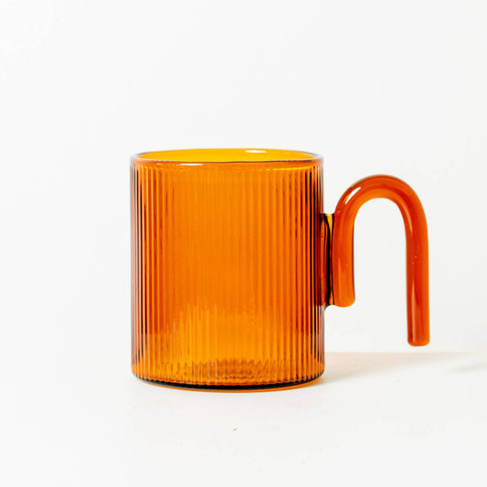 Archer Ribbed Glass Cup: Amber / Amber