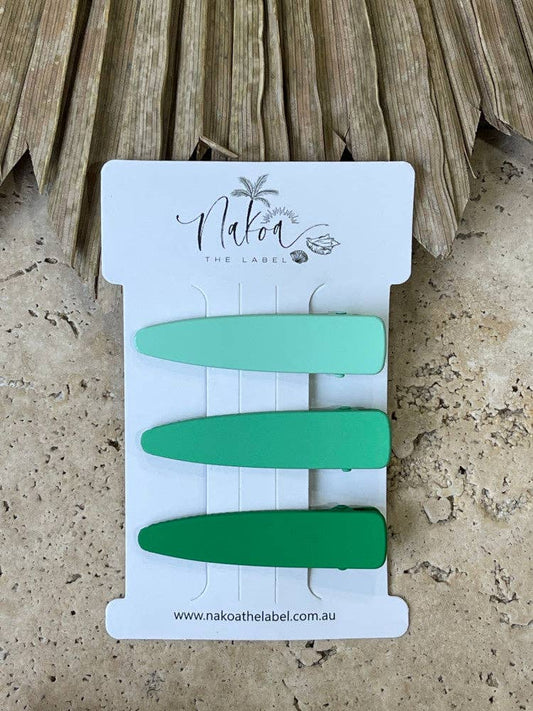 Hair Clip - Set of 3 - Solid - Ombré - Green