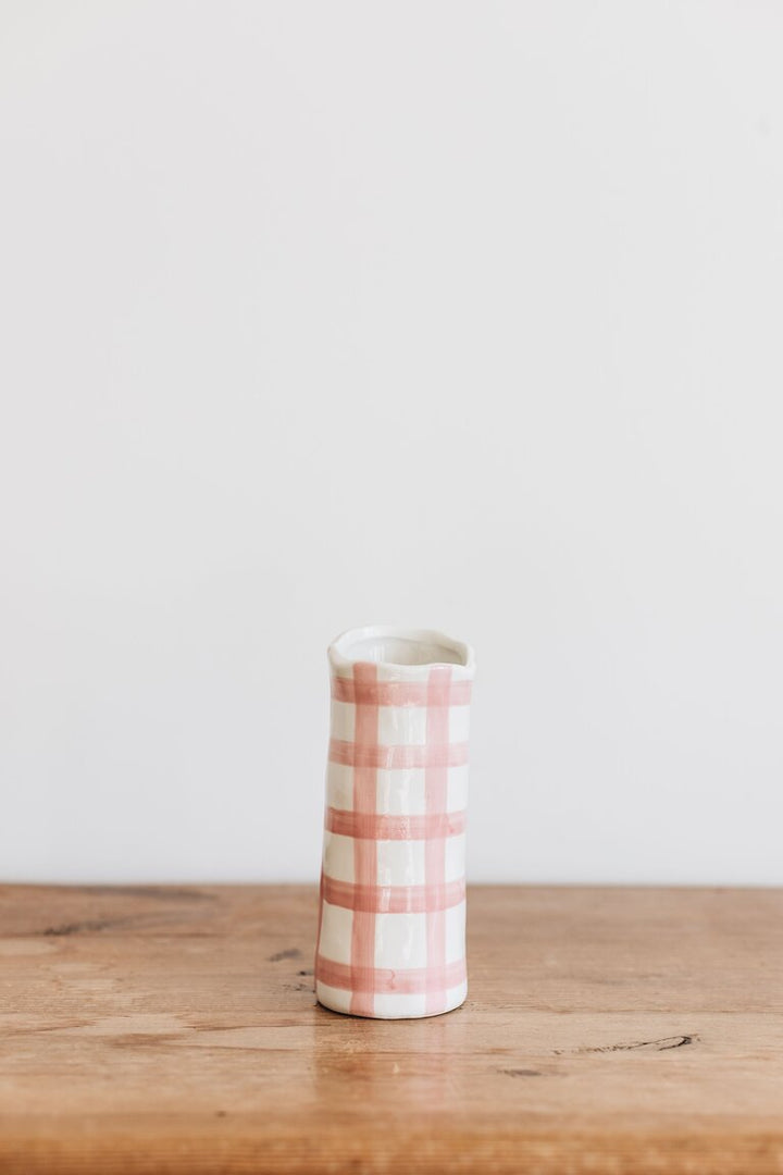 Small Pink Gingham Vase