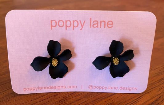 Poppy Lane -Black & Gold Flower Studs